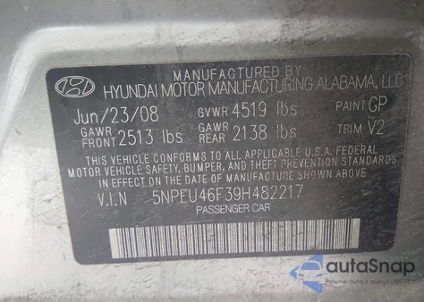 2009 Hyundai Sonata Limited V6 z USA, uszkodzony, nr VIN 5NPEU46F39H482217